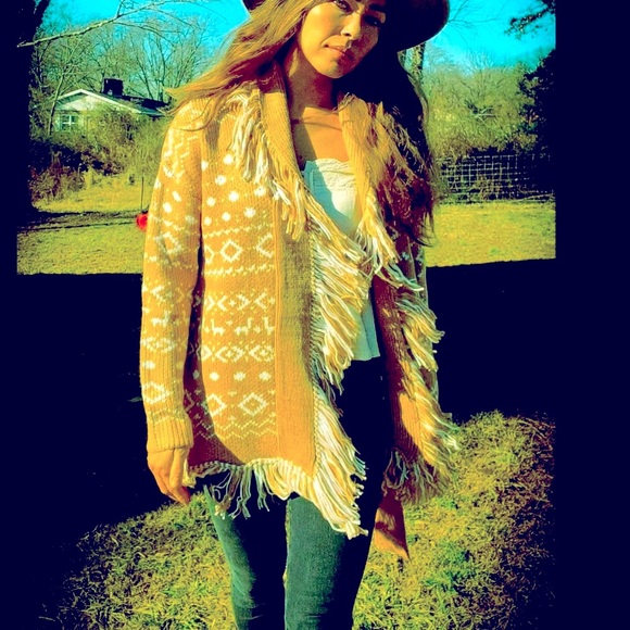 Free people Cozy Cabin sweatercoat tribal Aztec Sweater cardigan Duster southwes - Picture 2 of 4